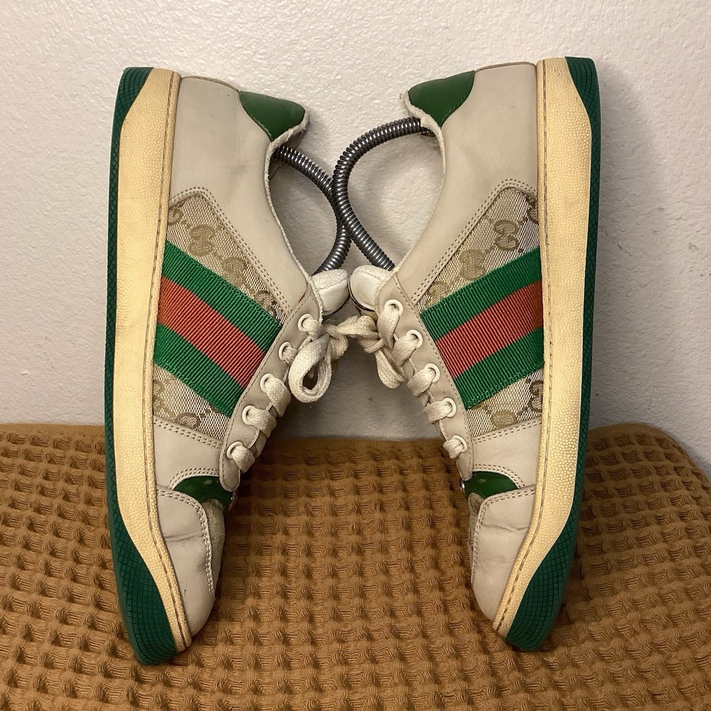 GUCCI Men's Screener GG Distressed Leather Sneakers Size UK 7 US 8 Beige Brown - Picture 7 of 12